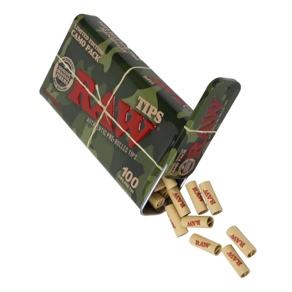 RAW CAMO PACK PRE-ROLLED TIPS 100CT BOX OF 6