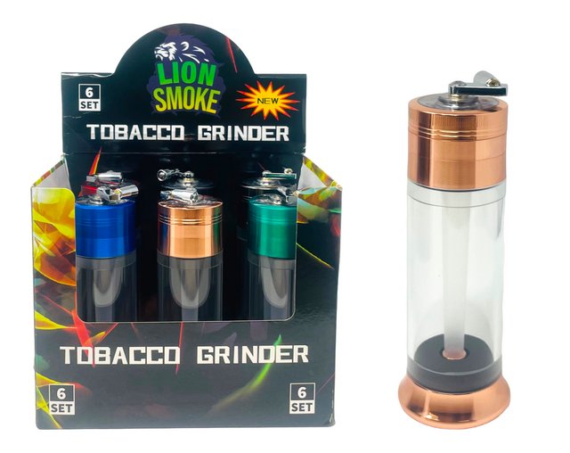 LION SMOKE 5 PARTS TOBACCO GRINDER + CONE FILLER HANDLE ON TOP #LS44187 BOX OF 6