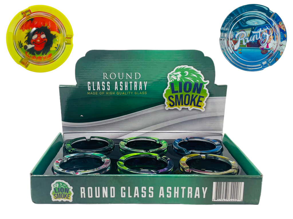 LION SMOKE ROUND ASHTRAY ASSORTED DESIGNS BOX OF 6