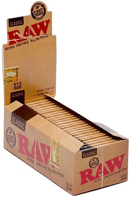 RAW 1 1/2 CLASSIC ROLLING PAPERS BOX OF 25