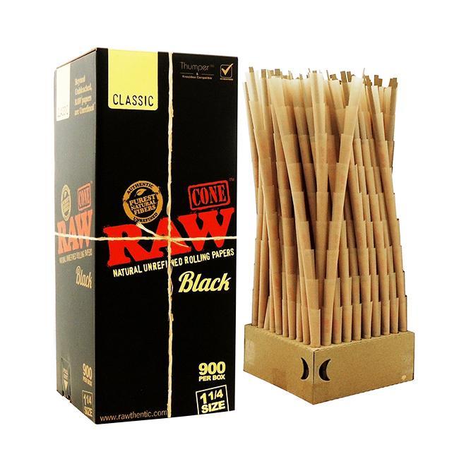 RAW 1 1/4 BLACK CLASSIC BULK CONES 900 PER BOX