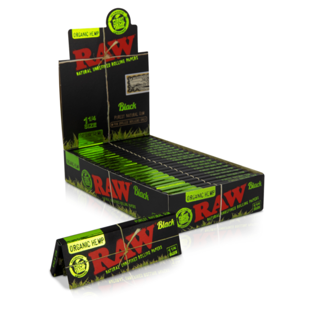 RAW 1 1/4 BLACK ORGANIC HEMP ROLLING PAPER 50CT BOX OF 24