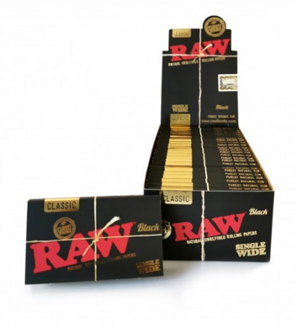 RAW SINGLE WIDE BLACK PAPERS 100CT BOX OF 25