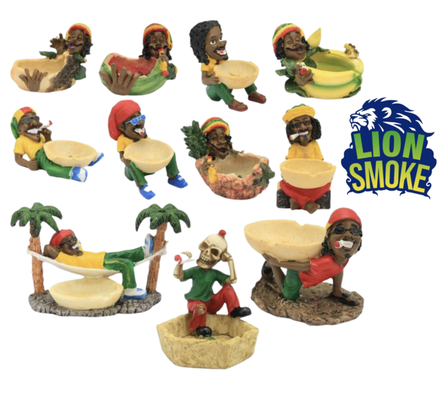 SMALL LION SMOKE JAMAICAN ASHTRAY ASSORTED DESIGNS