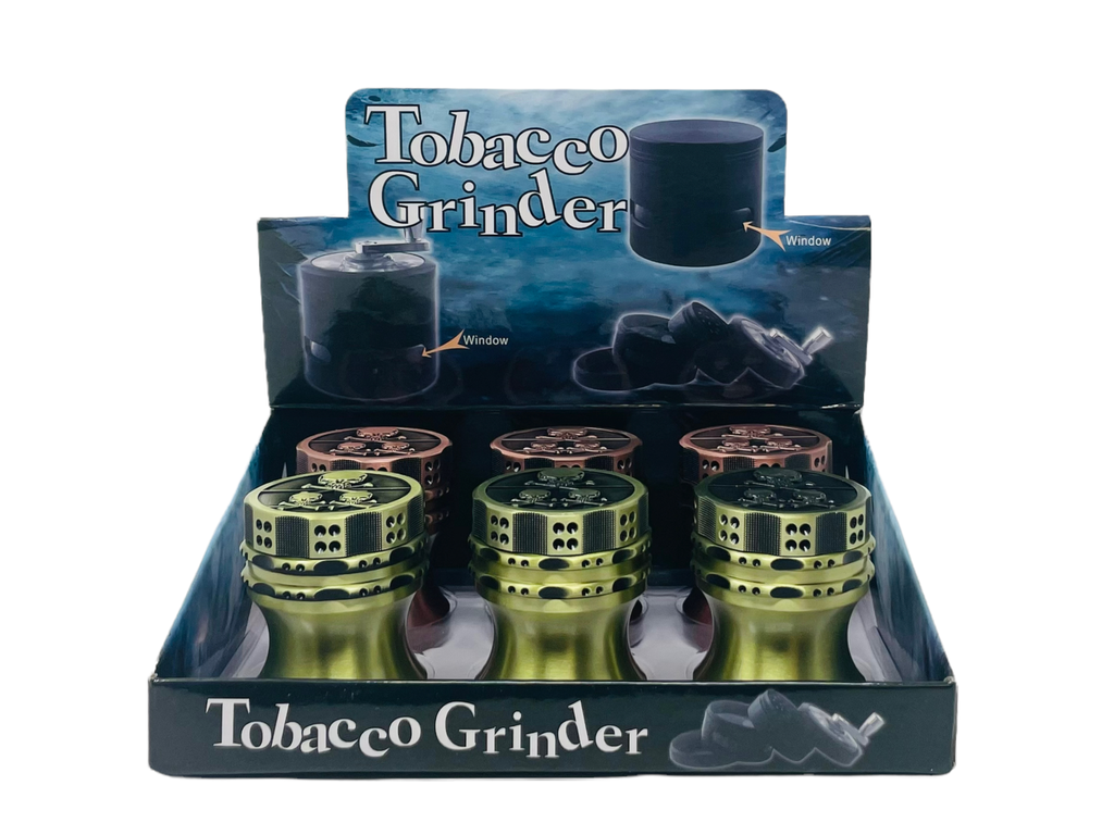 TOBACCO GRINDER 4 PARTS SKULL DESIGN ON TOP #TG4-52TRB-SK BOX OF 6