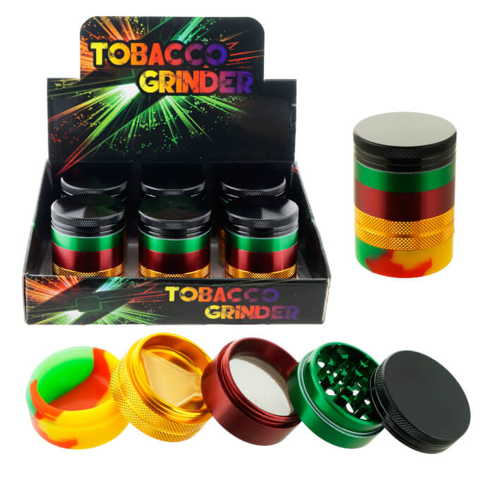 TOBACCO GRINDER 5 PARTS 40MM WITH SILICONE BOTTOM GR146-40 BOX OF 6