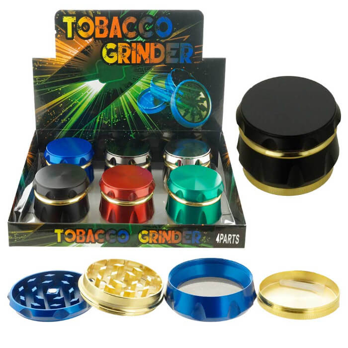 TOBACCO GRINDER 55MM DRUM STYLE 4 PARTS GR168-55 BOX OF 6