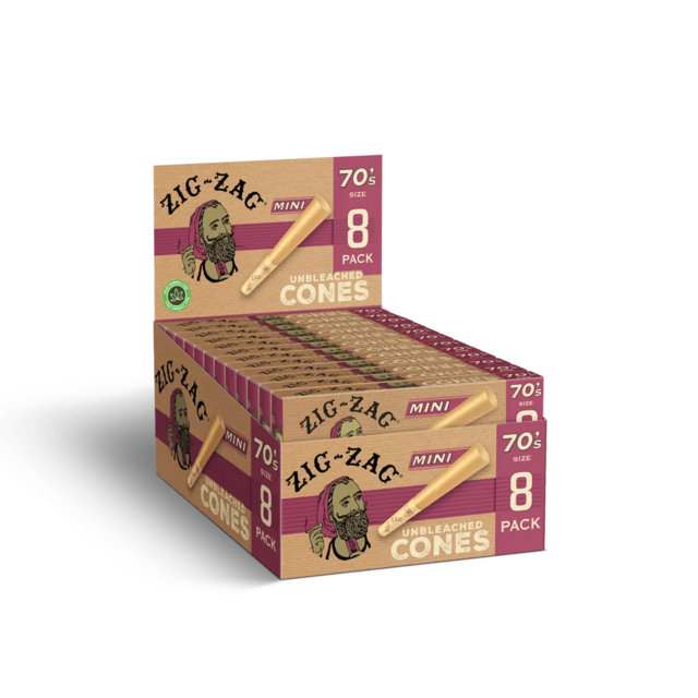 ZIG ZAG 70'S MINI UNBLEACHED CONES 8CT BOX OF 18