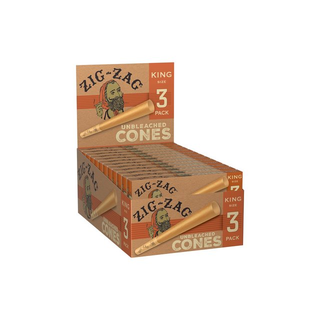 ZIG ZAG KING SIZE  UNBLEACHED CONES 3CT BOX OF 24