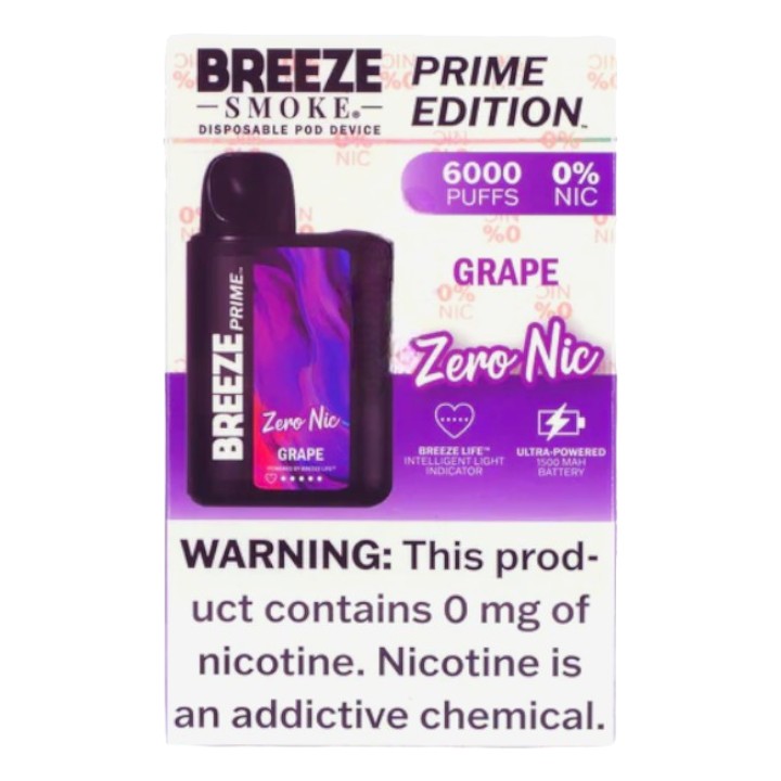 BREEZE SMOKE PRIME EDITION ZERO NIC 0% DISPOSABLE 6000 PUFFS BOX OF 5