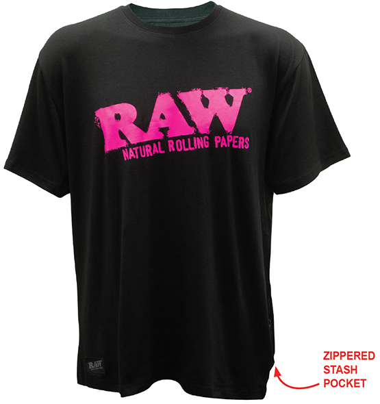 RAW BLACK SHIRT PINK LOGO WITH SIDE ZIPPER POCKET #22104