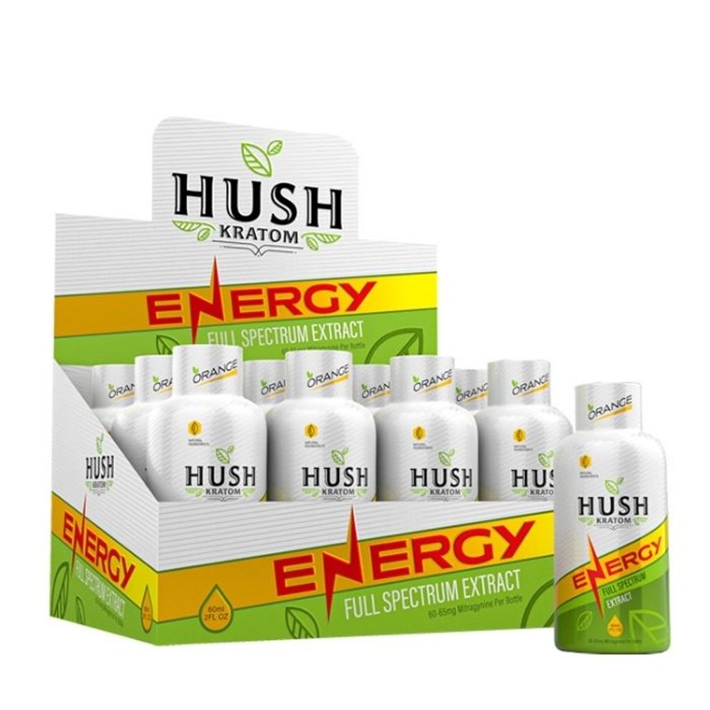 HUSH ENERGY 2X FULL SPECTRUM EXTRACT KRATOM SHOTS 60ML BOX OF 12