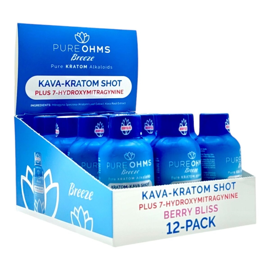 PURE OHMS BREEZE 7-HYDROXY KAVA KRATOM SHOTS BOX OF 12