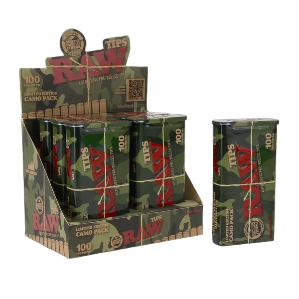 RAW CAMO PACK PRE-ROLLED TIPS 100CT BOX OF 6