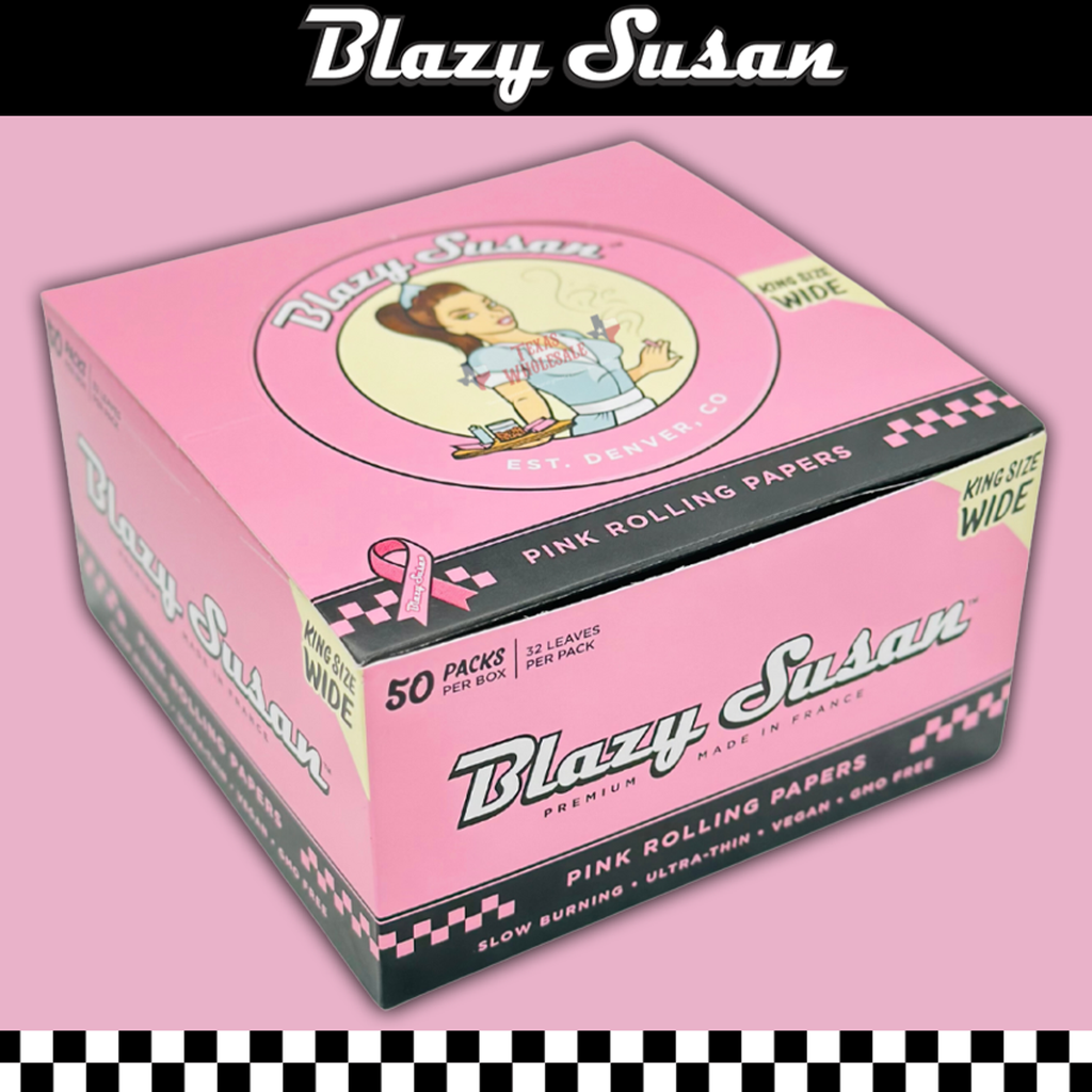 BLAZY SUSAN KING SIZE WIDE PINK ROLLING PAPERS BOX OF 50