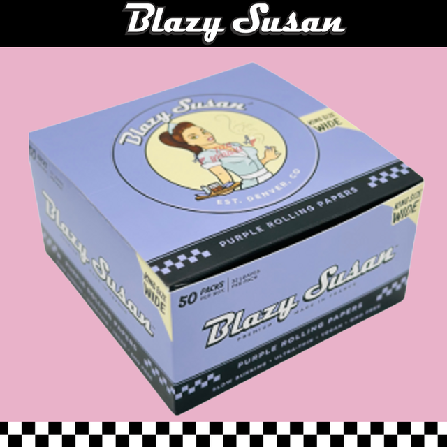 BLAZY SUSAN KING SIZE WIDE PURPLE ROLLING PAPERS BOX OF 50