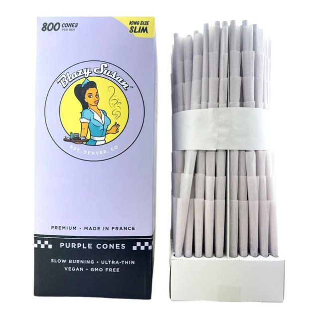 BLAZY SUSAN KING SIZE SLIM PURPLE CONES 800 PER BOX