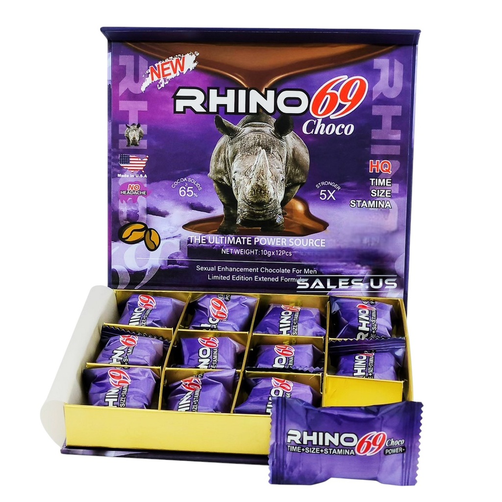 RHINO 69 CHOCO VIP SEXUAL ENHANCEMENT CHOCOLATE 10G BOX OF 12