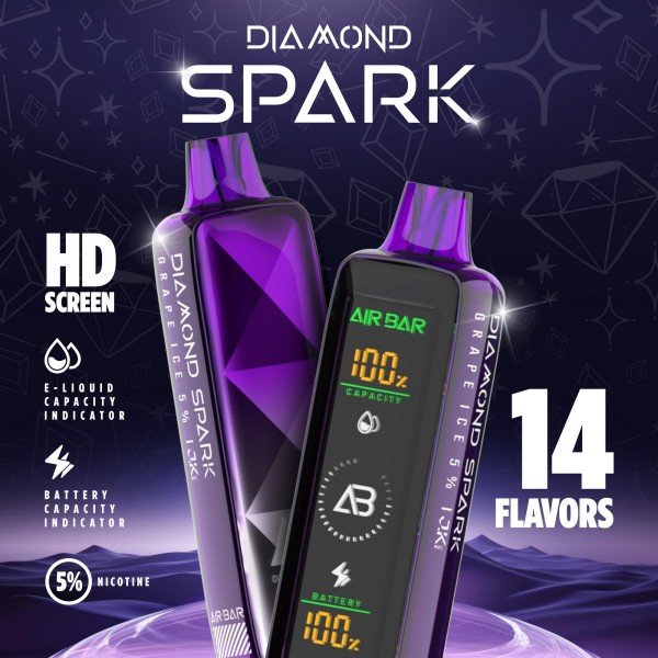 AIR BAR DIAMOND SPARK 5% DISPOSABLE 15000 PUFFS BOX OF 5