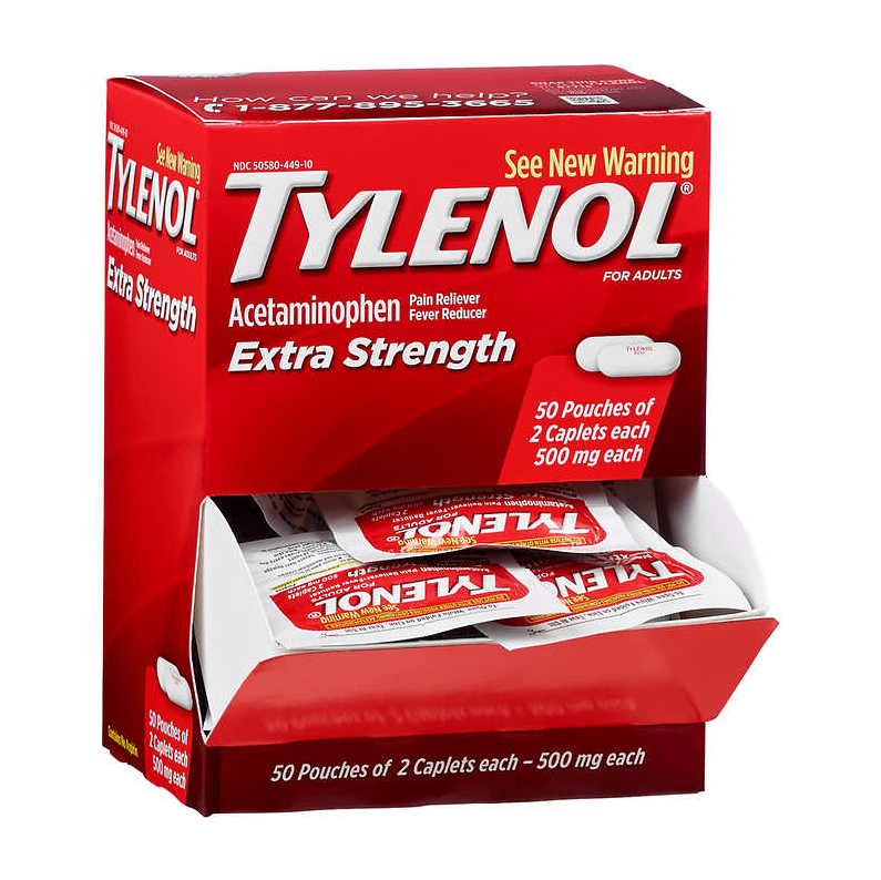 TYLENOL ACETAMINOPHEN EXTRA STRENGTH 2CT BOX OF 50