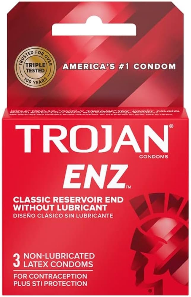 TROJAN ENZ RED NON-LUBRICATED CONDOMS 3CT BOX OF 6