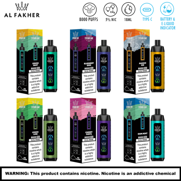 AL FAKHER CROWN BAR PRO *DUAL MODE* 5% DISPOSABLE 8000 PUFFS BOX OF 5