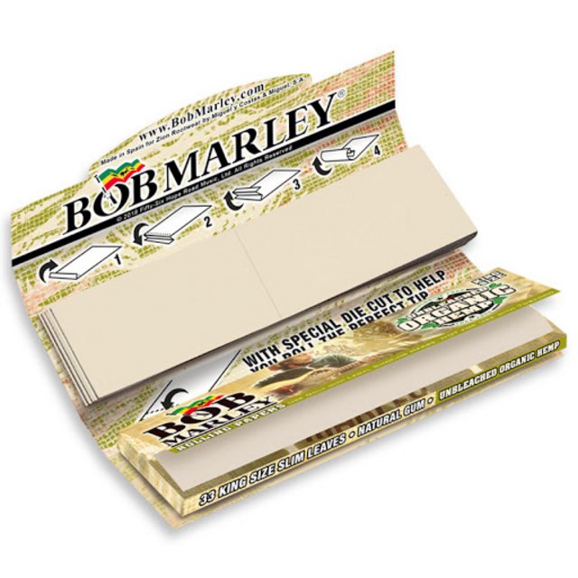 BOB MARLEY COMBO PACK UNBLEACHED ORGANIC HEMP KINGSIZE ROLLING PAPER WITH 33 TIPS