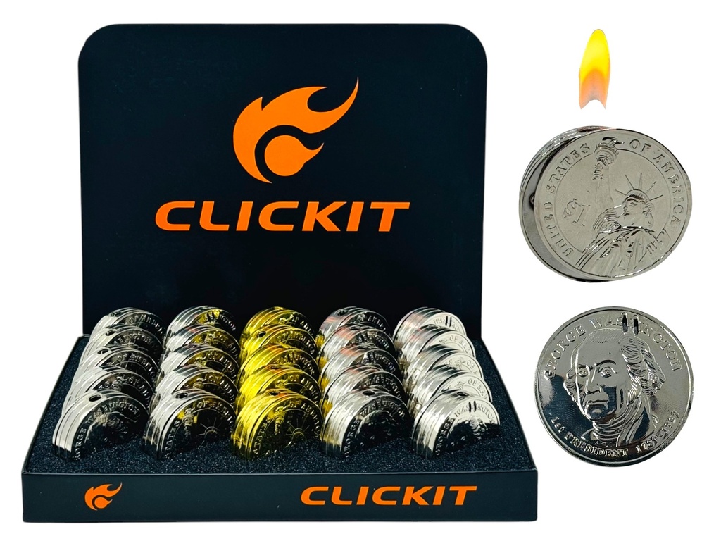 CLICKIT DOLLAR COIN FLAME LIGHTER GH-7209 BOX OF 25