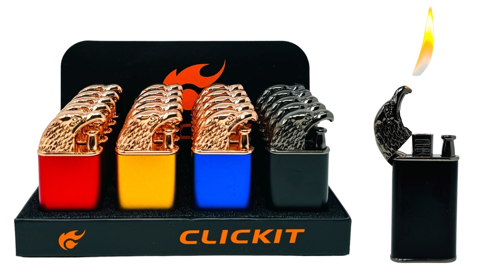 CLICKIT EAGLE 2 IN 1 TORCH & FLAME LIGHTER GH-7266Y BOX OF 20