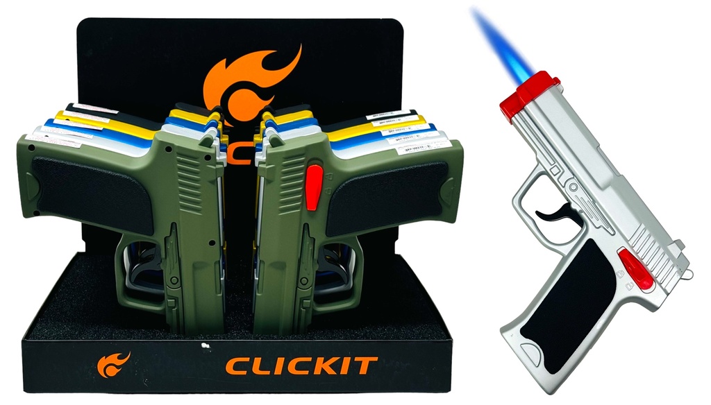 CLICKIT LARGE PISTOL GUN TORCH LIGHTER #GH-9073 BOX OF 10