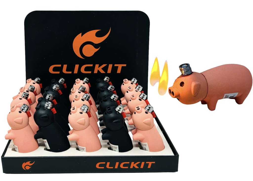 CLICKIT PIG DOUBLE FLAME LIGHTER GH-3047 BOX OF 20