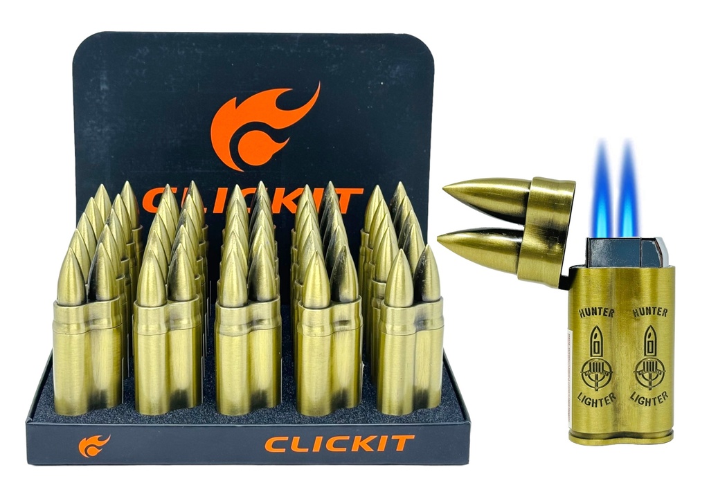 CLICKIT TWO BULLET DOUBLE TORCH LIGHTER #GH-10865 BOX OF 25