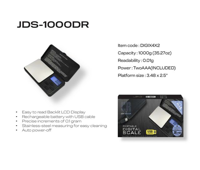 CR JDS-1000 DR PORTABLE DIGITAL SCALE 1000G X 0.1G USB CHARGING