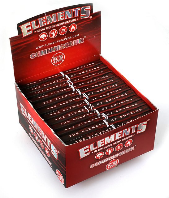 ELEMENTS RED KINGSIZE SLIM ROLLING PAPER+TIPS CONNOISSEUR BOX OF 24