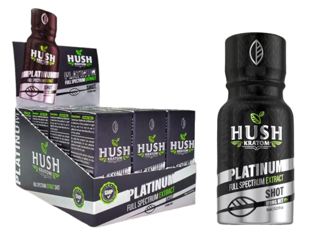 HUSH PLATINUM EXTRACT KRATOM SHOTS 10ML BOX OF 12